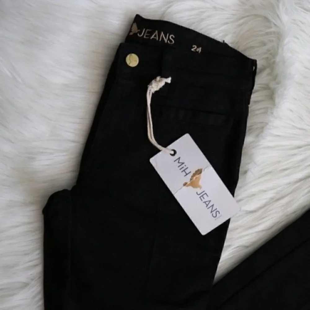 NEW Anthropologie M.i.H Oslo Slim Fit Black Long Jeans Size 24